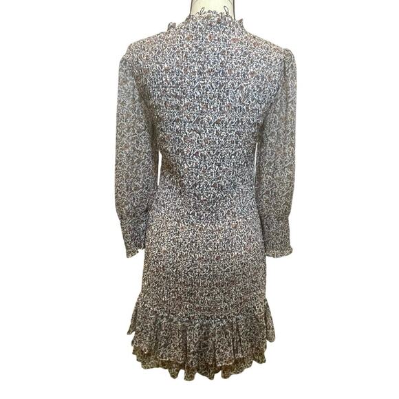 VERONICA BEARD MINI DRESS FARHA SMOCKED FLORAL Sz 6 RUFFLED HEM COTTAGE CORE - Picture 13 of 16